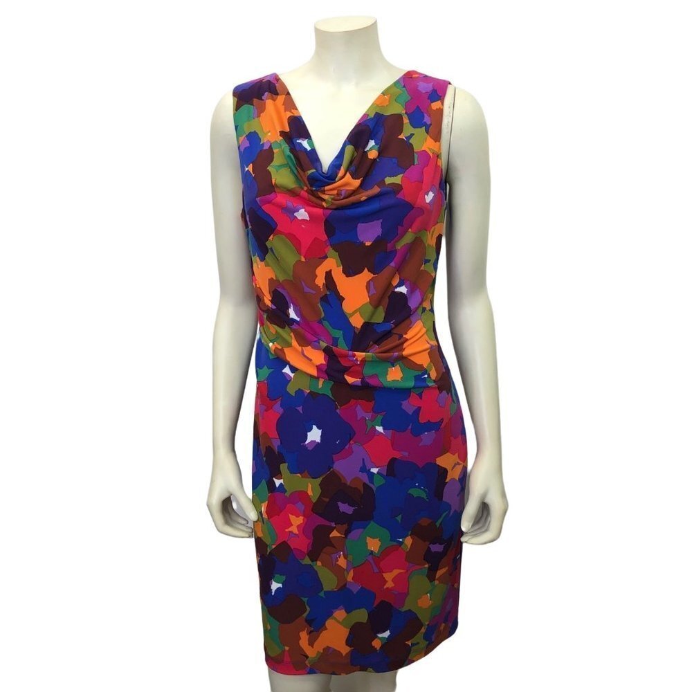 CALVIN KLEIN SHEAT DRAPE NECKLIN PRINT DRESS SZ 8
